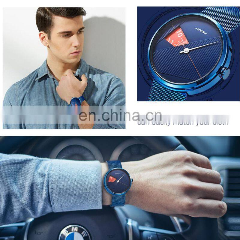 SINOBI Hollow Out Dial S9801G Men Creative Watch Wrist Sapphire Mesh Band Handwatch Youth Unique Design Male Watches