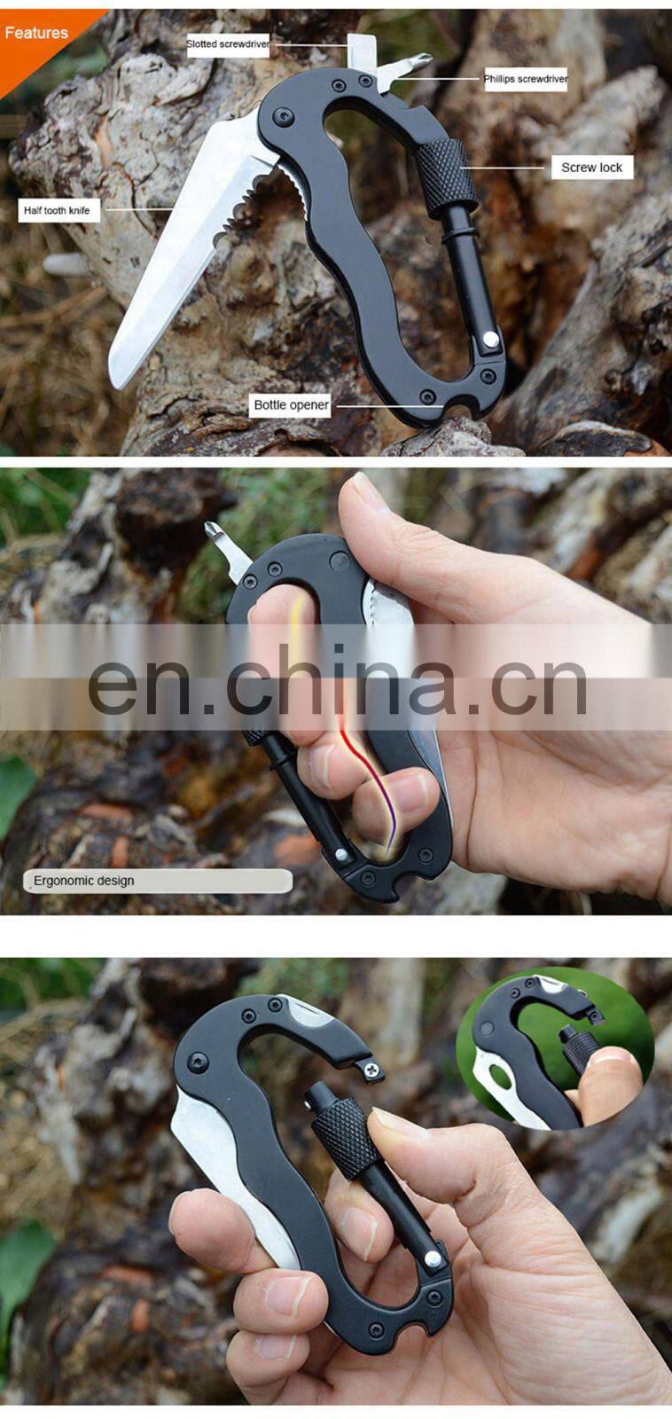 5 in 1 Multi Carabiner Hanging Buckle Tool EDC Gear Multifunctional Folding Knife Outdoor Camping Hiking Mountain Climbing Tool