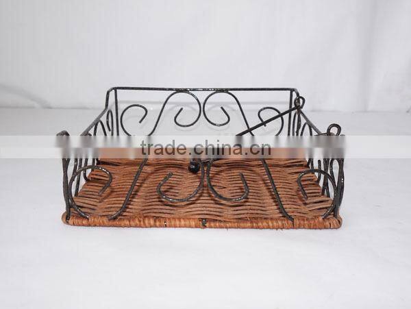 Handmade Horizontal Wicker & Wire Napkin Holder