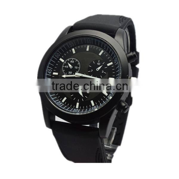 wholesale wrist watch ,mens stainless steel back quartz watch, Black silicone strap
