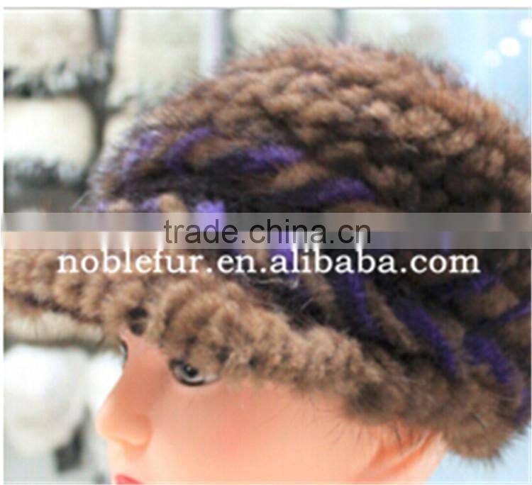 latest design sReal mink fur hat knitted winter headwear with lined