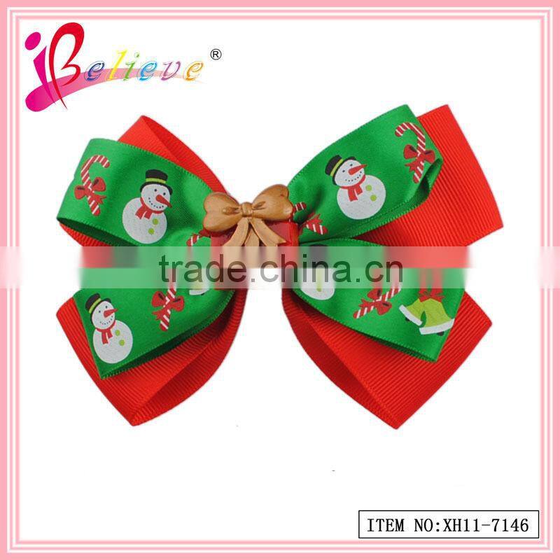 Global hot selling hair accessories factory wholesale nice christmas ribbon bow hair clip for kids (XH11-7146)