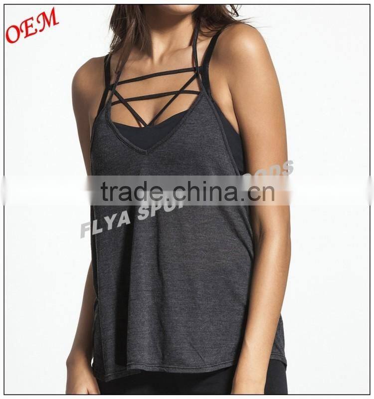 wholesale womens top quality cotton adjustable T-back strap gym tank top