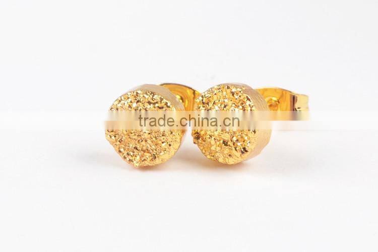 2016 Round Fashion earrings High Quality Titanium Silver Druzy Stone Stud Earrings