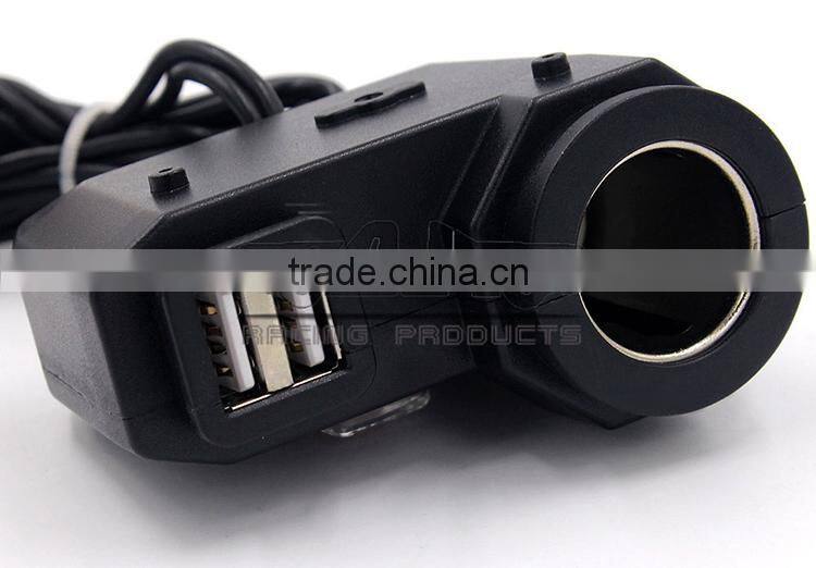 BJ-UPS-004 Waterproof Dual Motorcycle Mobile Phone USB Power Supply Cigarette Lighter 12V