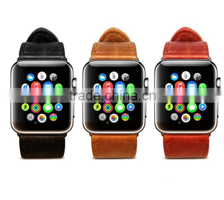 Leather Watchband Strap Replacement iWatch Wristband Link Bracelet with Secure Metal Clasp Buckle for Apple Watch