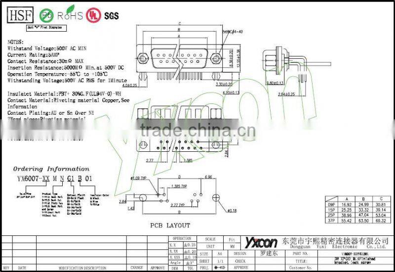 HDB 78P 180 female D-sub connector
