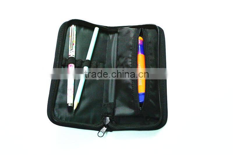 Stitching black PU PVC pencil case with zipper bag inside