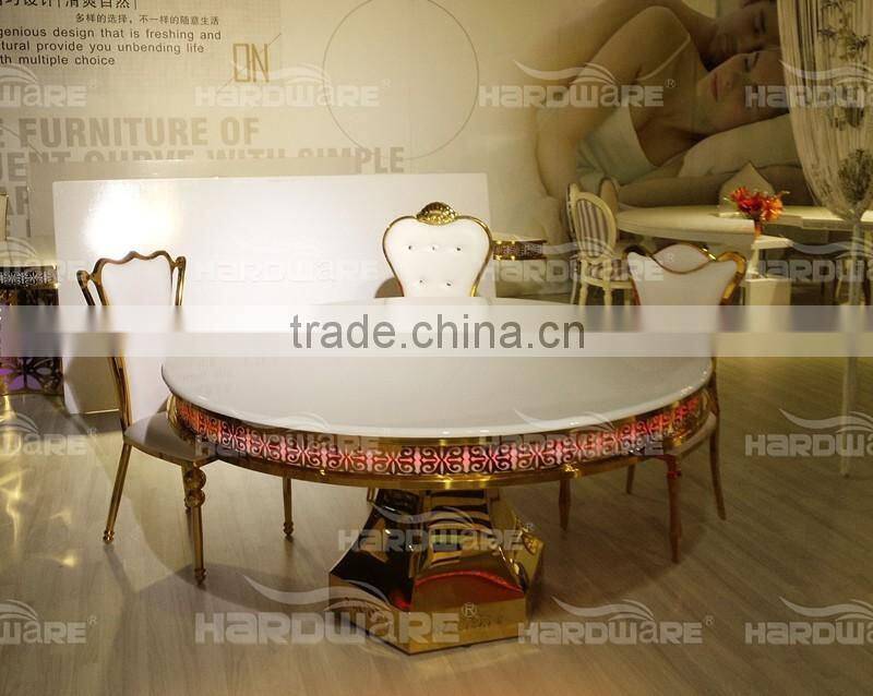 Dubai LED round golden stainless steel base wedding dining table for events
