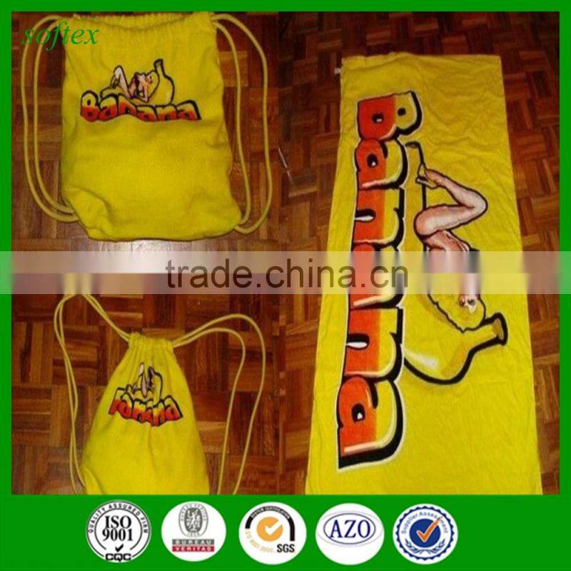 Cotton beach towel backpack,folding beach towel bag with custom logo
