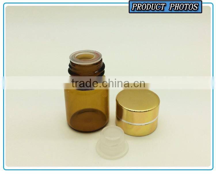2ml (5/8 dram) Amber Glass Essential Oil Bottle with Reducer plug and aluminum cap