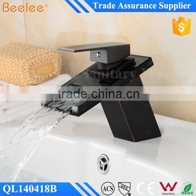 Oil Rubbed Bronze Finish Black Colored Basin Glass Waterfall Faucet