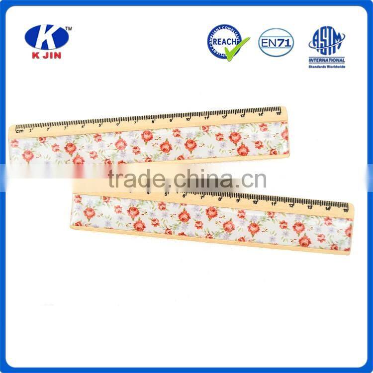 School supply 15cm wooden straight scale rulers ruler with sticker wrapper