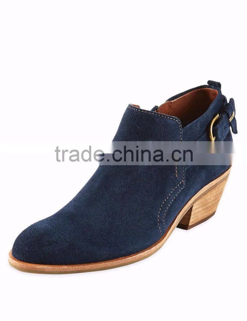OLZAB 03 New Model fashion Cow Suede with buckle strap thick chunky heel pointed toe women ankle boots