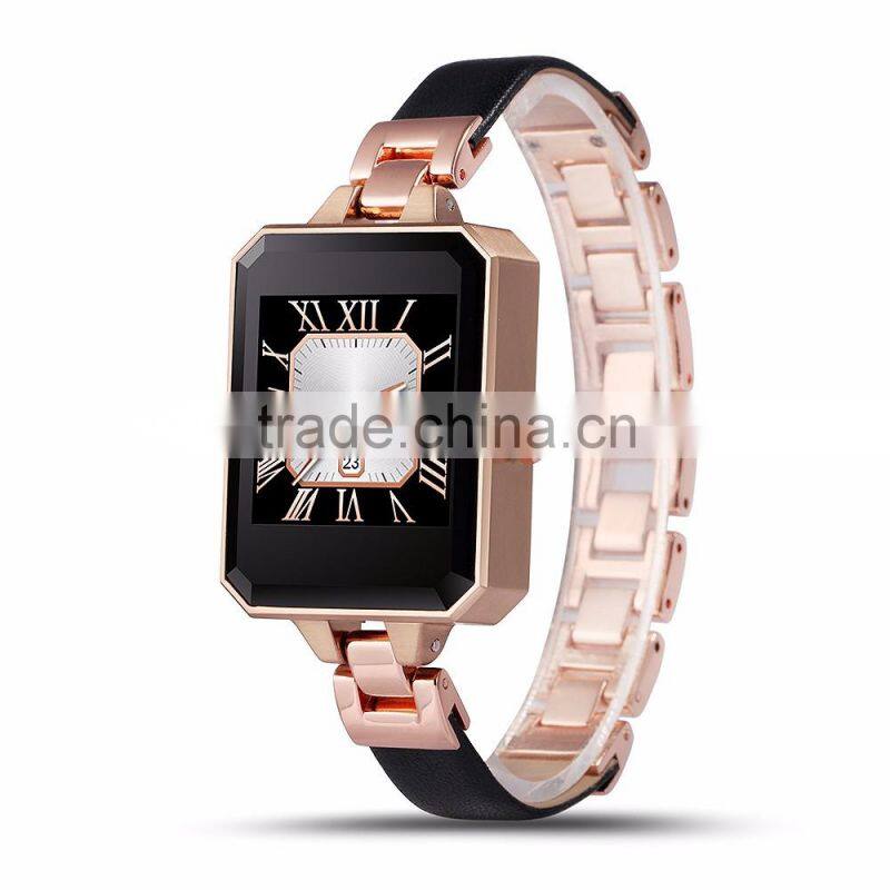 New Smart Watch Metal+Leather Strap Full work with iOS and Android Lady's Smart Watch