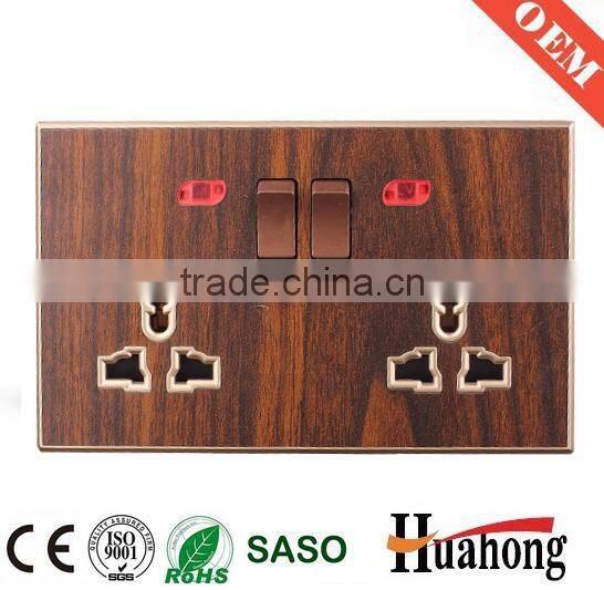 Double 13A multi function grain of wood wall socket with switch