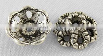 Tibetan Silver Caps, Lead Free,9mm in diameter, 4mm thick, hole: 1mm. (LF0761Y)