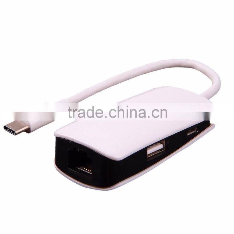 New 2 ports usb hub usb 3.1 type C hub with 1 port RJ45 Gigabit Ethernet Lan Adapter 10/100/1000 Mbps