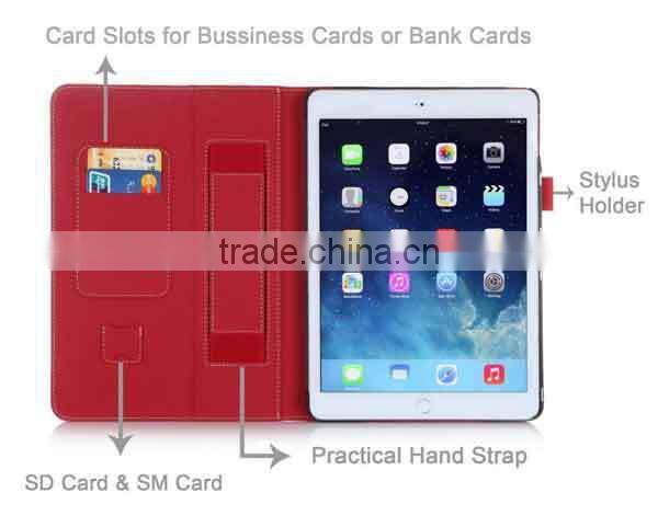For iPad Mini 3 Cases with hand strap,card slot leather case for ipad mini 3 custom available