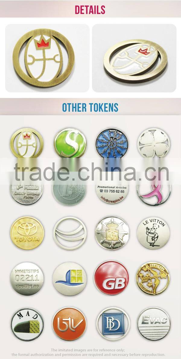 Customized oem metal soft cloisonne market shopping cart trolley token coin