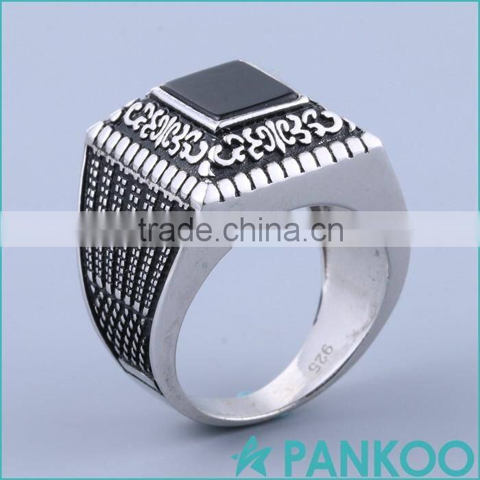 Wholesale retro top tier black gems 925 sterling silver rings engagement ring