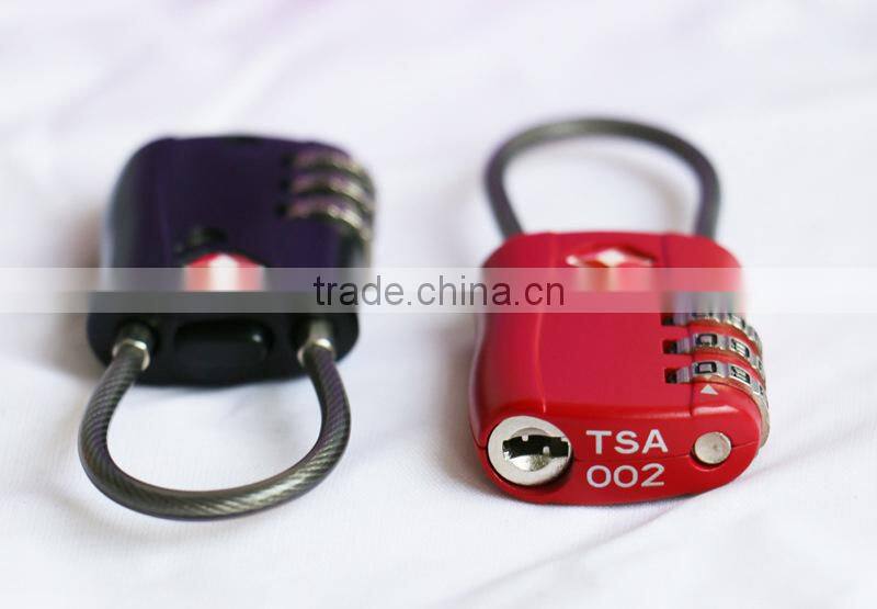 Travel luggage combination cable TSA lock, 3-dial combination TSA padlock,3 digital Combination TSA Lock
