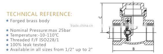 ART.4007 swing check valve dn50 air compressor with cw617n and blast motorize NPT threaded connection high quality manual power