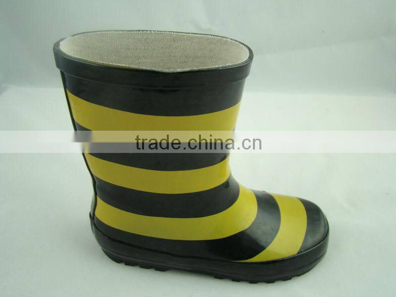 Kids yellow stripe high heel rubber rain boots