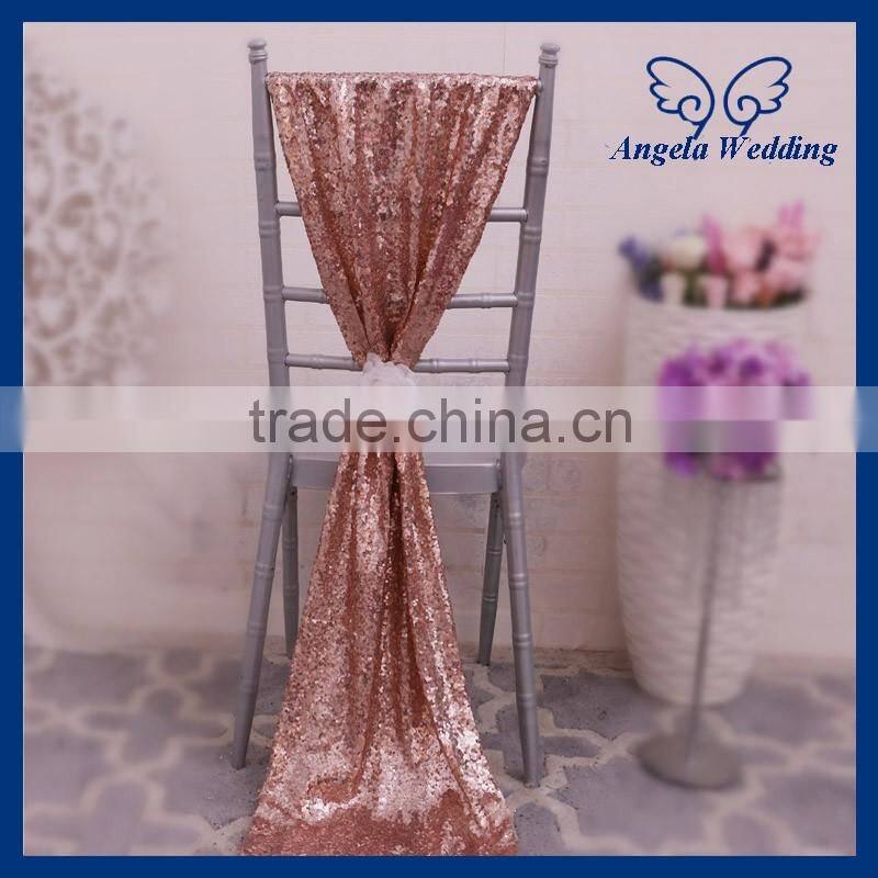 SH005D Custom made many colors Nice new wedding chair sash gold sequin chair sash with white flower