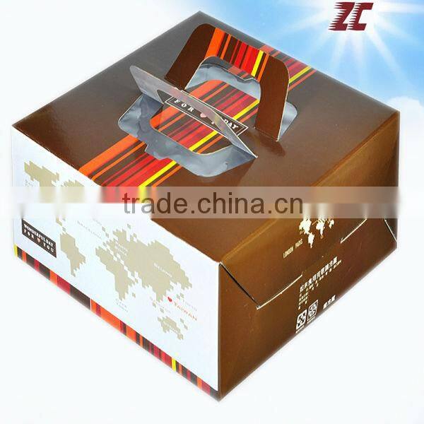 Hot Sale Take Away Paper Cake Box with Handle for Food Packaging