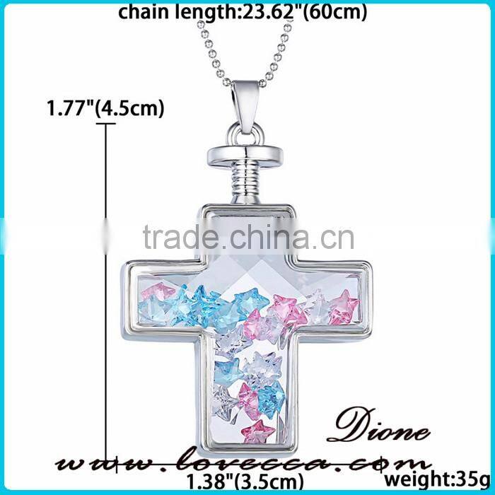cross shape dry flower glass locket pendant necklace