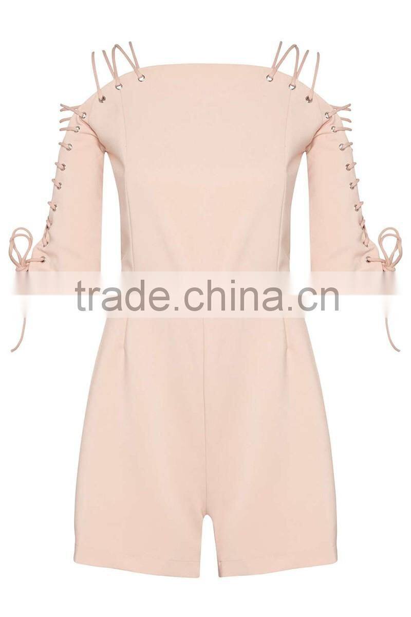 Pink middle sleeve tie frenum wholesale price short jumpsuit