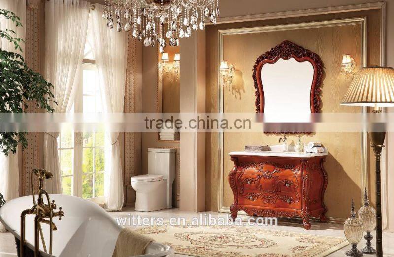2015 one piece bowl antique bathroom vanity with marble top WTS826