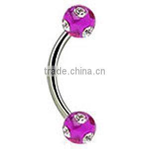fashion Stainles steel multi gems neon ball eyebrow body jewelry