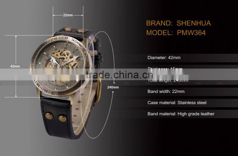 Vintage Bronze Steampunk Skeleton Automatic Mechanical Analog Men Watch