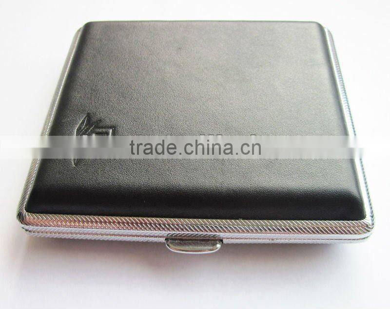 genuine leather covered metal cigarette case novely design