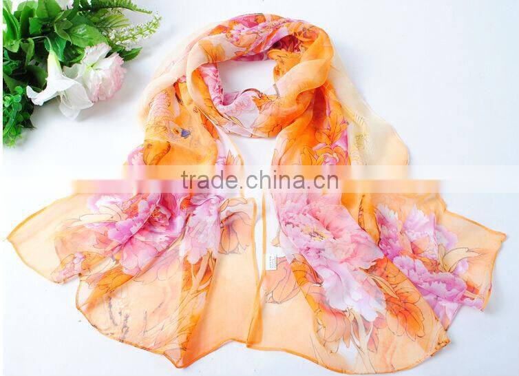 Fashion Spring and Summer Women Sun Shade Shawl Silk Long Scarf Bird Flower Pattern Ladies Scarves Wholesale