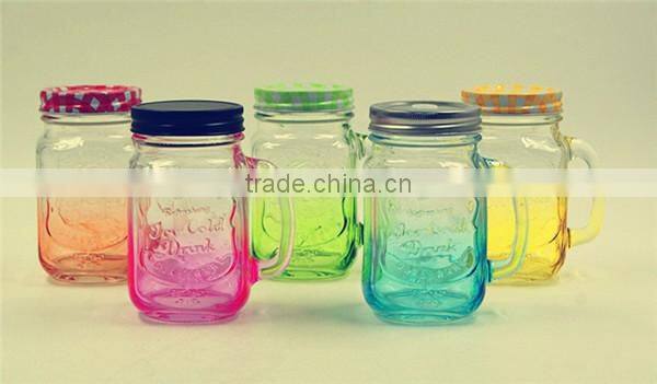 Clear glass mason jar glass bottle with handle and straw lid