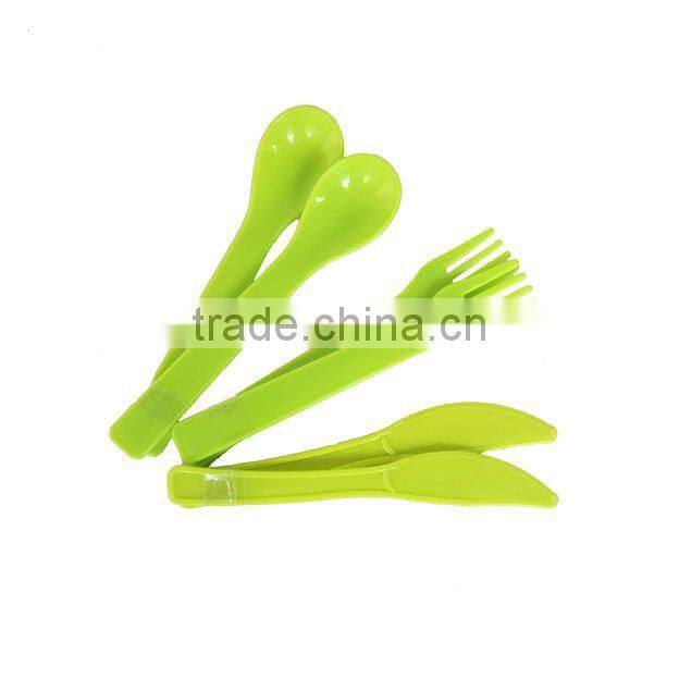 8 pcs green round plate plastic tableware picnic set