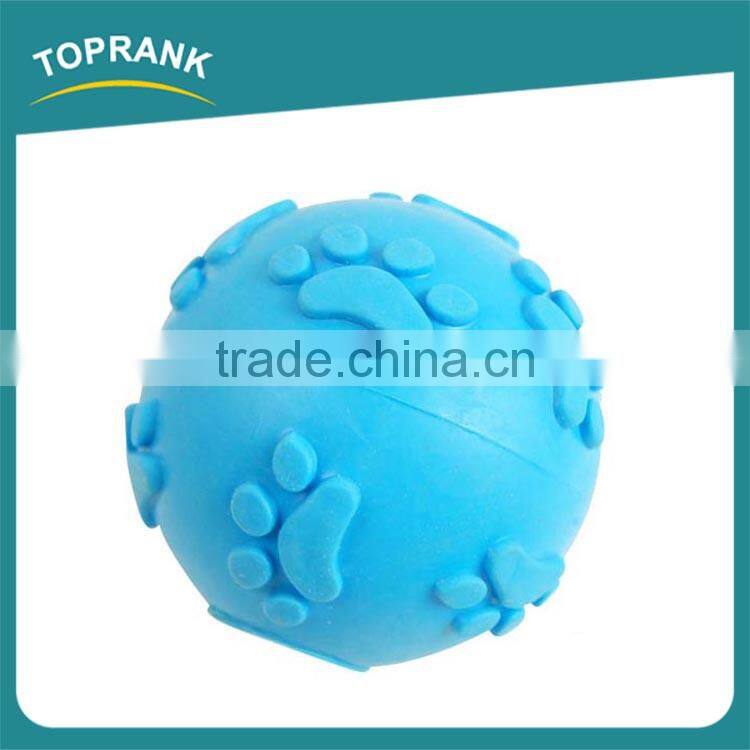 Hot selling dog chewing bone paw printed squeaky TPR dog toy ball