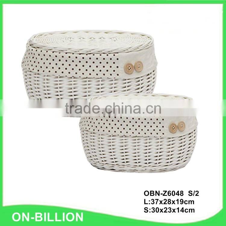 Home lidded set 2 decorative oval white wicker egg basket