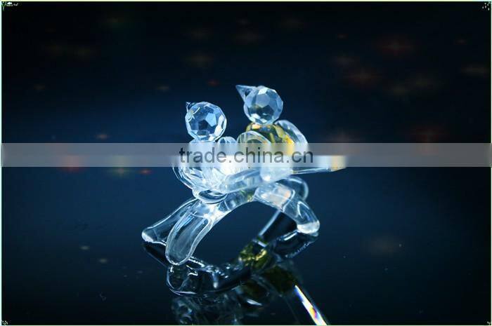 Wholesale double crystal birds with a trunk as customized crystal gifts/crystal wedding table gift for guests