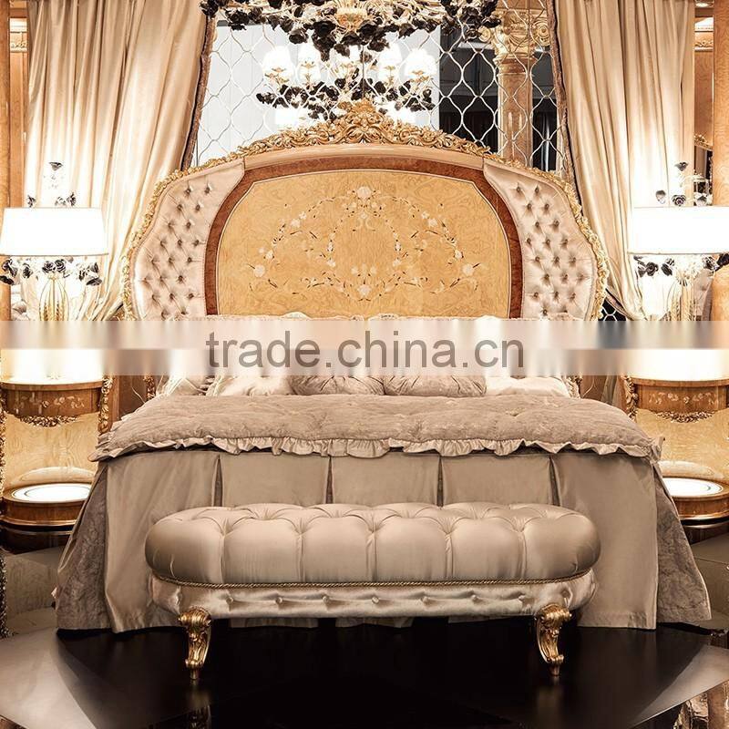 Momoda super fancy luxuious antique solid wood Italian Baroque elegant European style french full set matched golden bedroom set