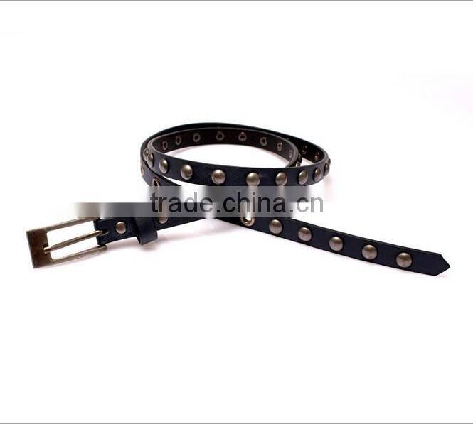 Wholesale rivets decorated pin buckle sex girl thin PU waist belt adjustable eyelets belts