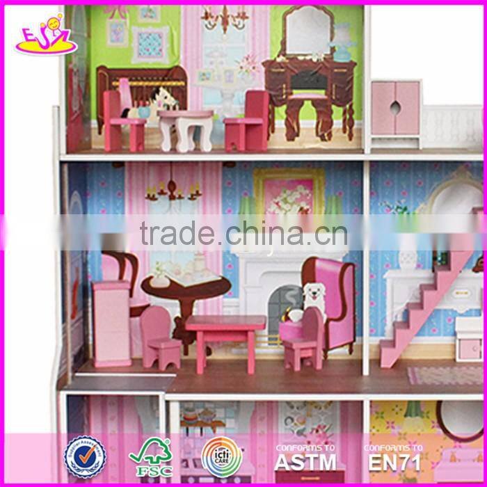 2017 Best preschool pretend play large wooden kids doll house set W06A248