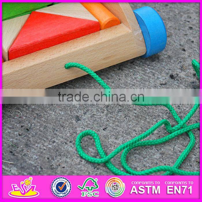 2015 Educational wooden trolly toy,Children blocks drag car handmade wooden trolly toy,Block Trolly wooden block car toy W13C019