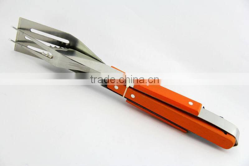 out door cooking ware grilling accessories 13inch long wood handle BBQ tool set in orange