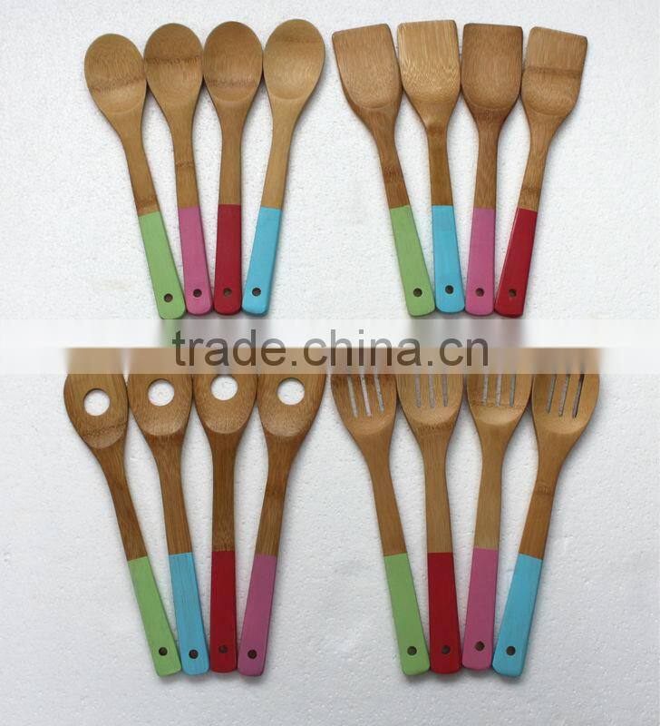 2017 100% natural bamboo spatula with colored handle