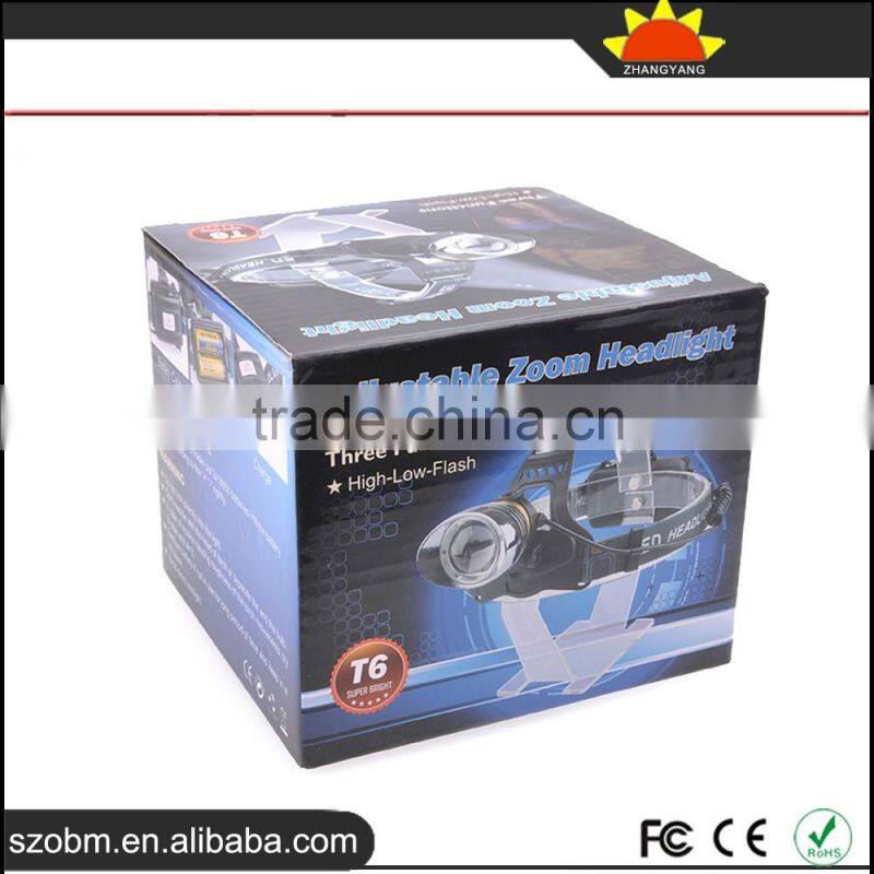 OEM XML-T6 LED 1000 Lumens 3 Mode Zoom Gold ingot shape LED Headlamp