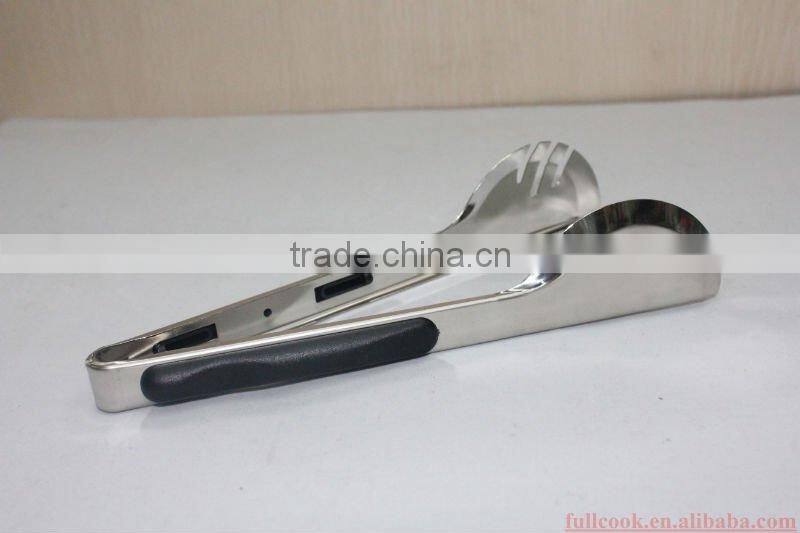 Stainless steel food tong w/skidproofed plastic handle